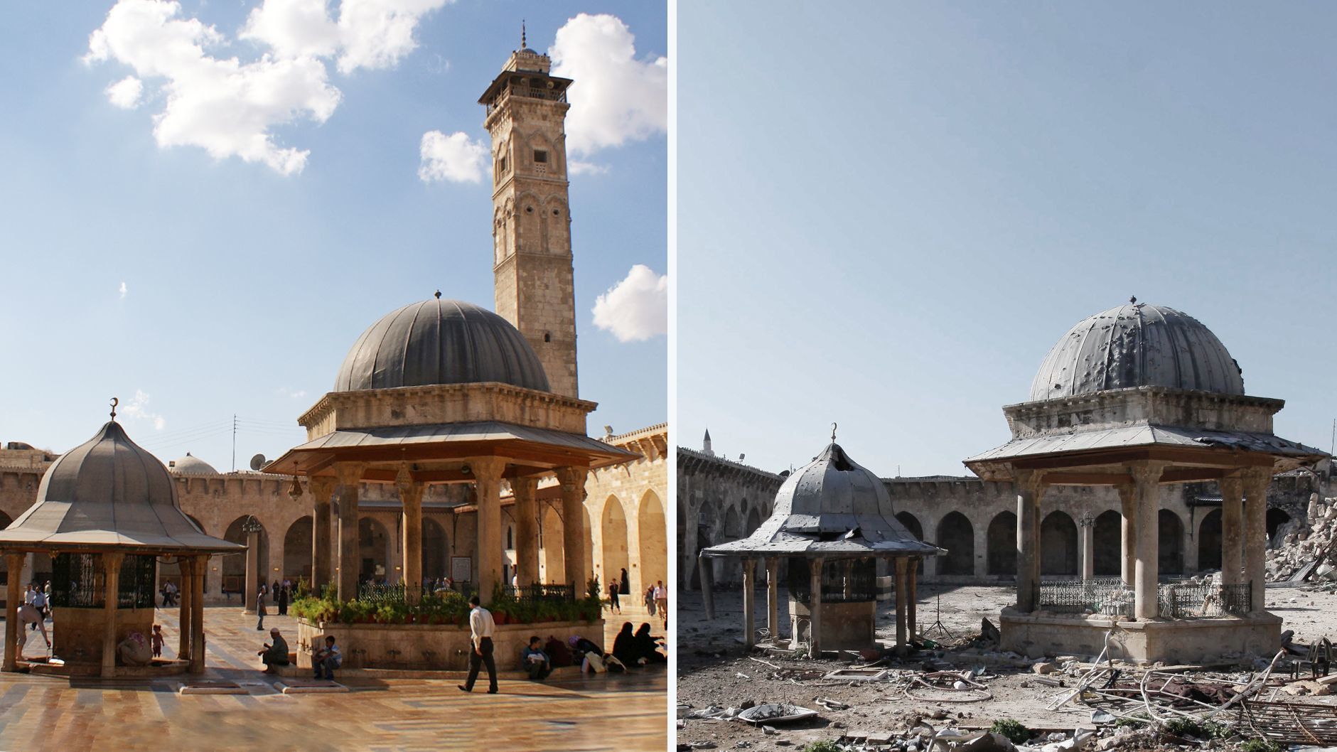 La grande mosquée d'Alep avant et après 2013