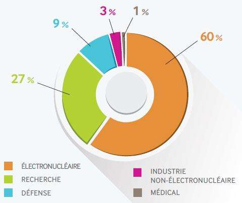 Estimation de la répartition des activités génératrices de déchets radioactifs en France réalisée par l’Agence nationale pour la gestion des déchets radioactifs (Andra). Les déchets nucléaires comptent pour 60 % d’entre eux. © Andra 